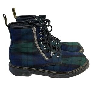 Dr Doc Martens Plaid Combat Boots Girls US Size 4 Zip Lace Up Green Blue 1460